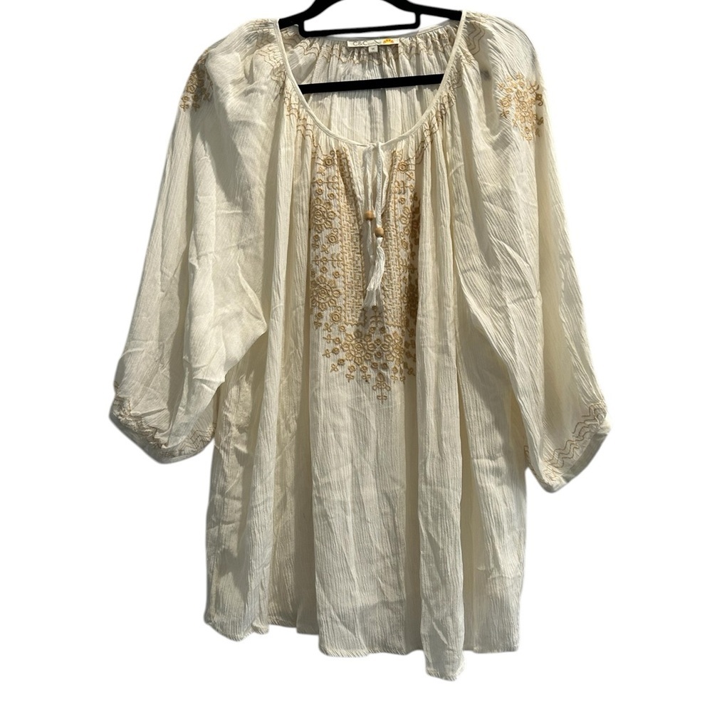 C&C California Ivory Tunic with Gold Embroidery Sz 1X